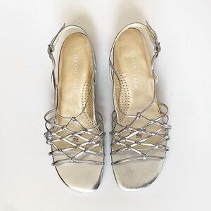 David Tate silver leather strappy sandals 8.5